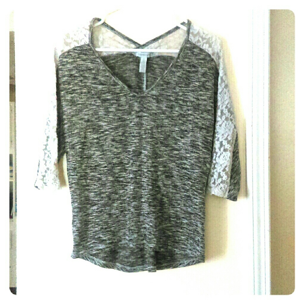Gray top with decorative lace